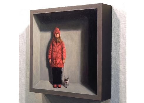 Jean C. Wetta, The Caretaker, 2012. Oil on wood, 10x10x2in.